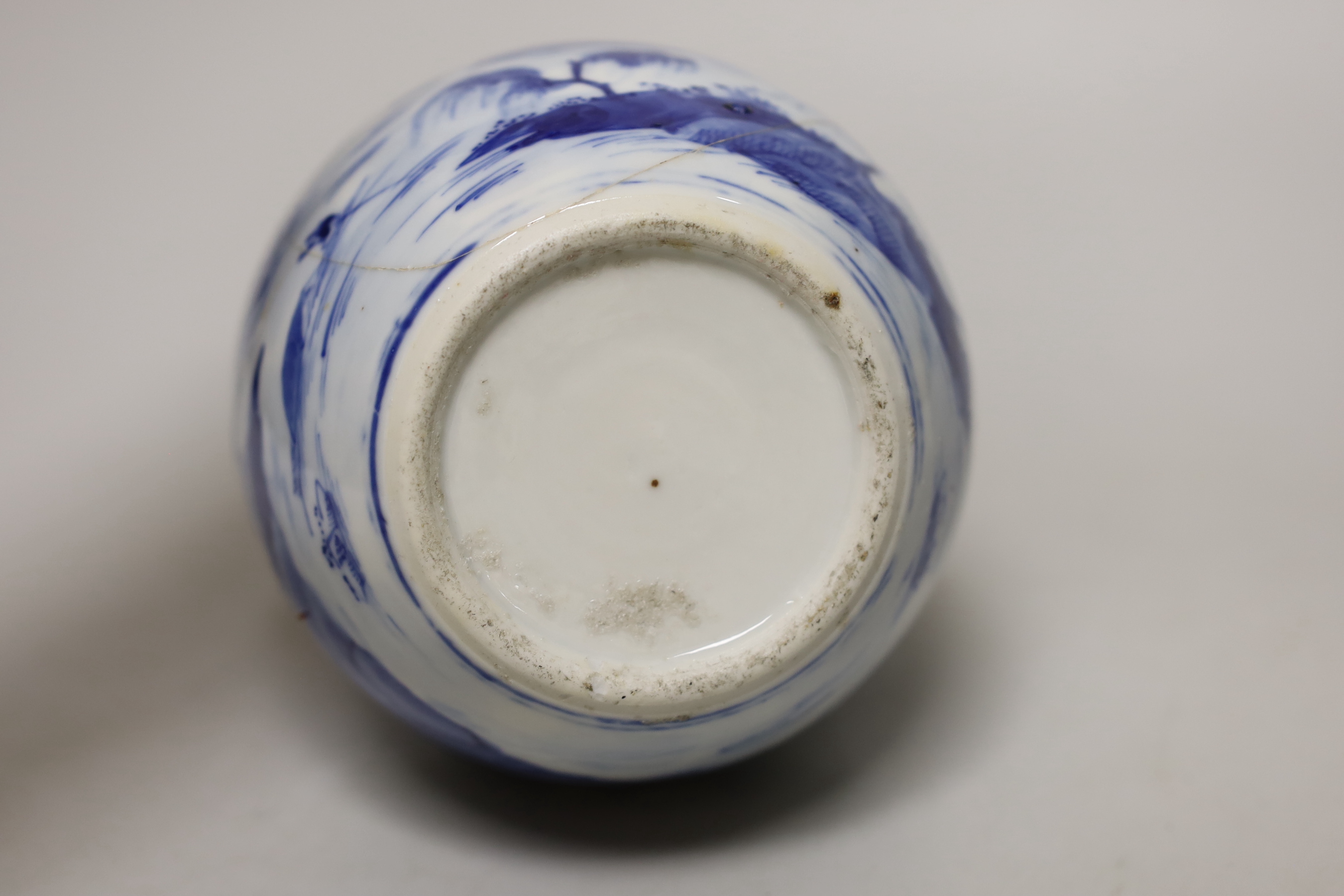 A Chinese blue and white baluster vase, 25cm high (a.f.)